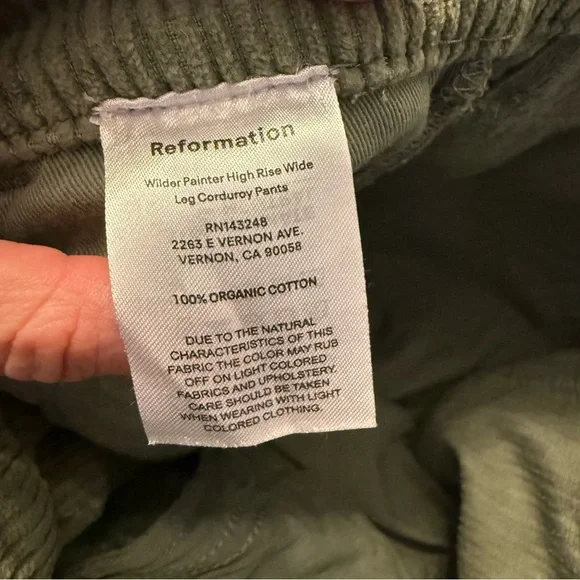 REFORMATION • Wilder painter high rise wide leg corduroy pants - 27 - moss green - Picture 9 of 9